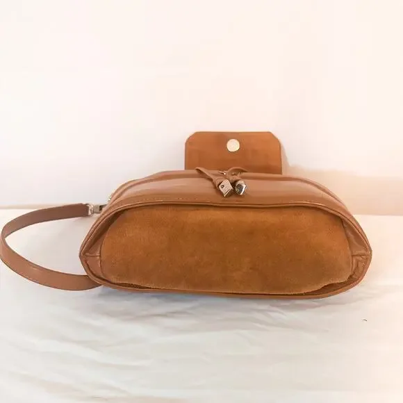 3 FOR $50! 🎁 TOPSHOP Genuine Leather Flapover Bucket Bag Crossbody Tan - Picture 4 of 4